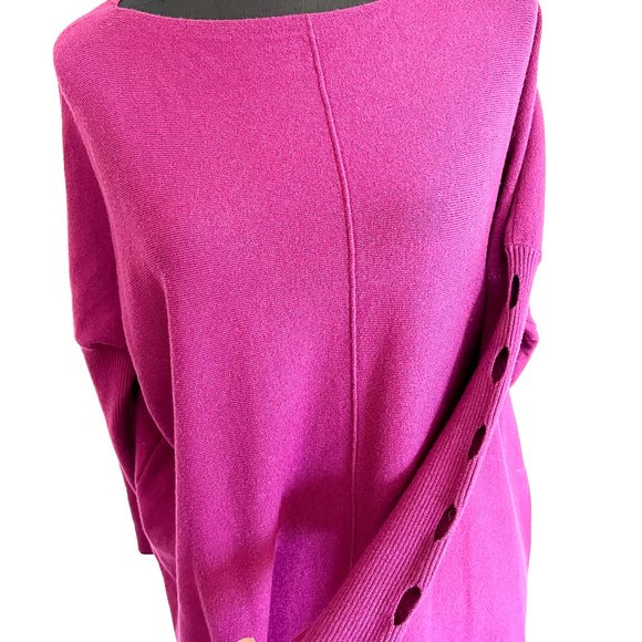 NEW CASHMERE FEEL BOAT NECK TUNIC TOP WITH SLEEVE DETAIL HOT PINK - Picture 8 of 11
